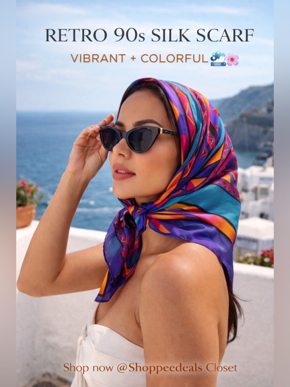 Vintage Colorful Geometric Scarf Square Retro 90s Bold Statement